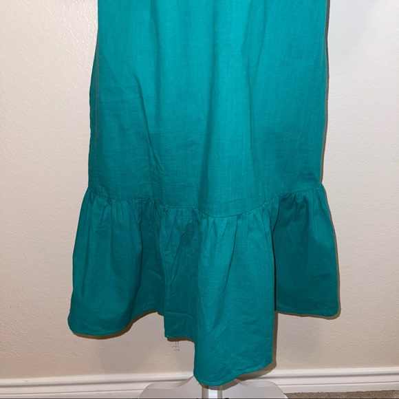 Bright Green Floral Embroidered Short Sleeve Tassel Tie Neck Flare Pocket Dress - Picture 7 of 17